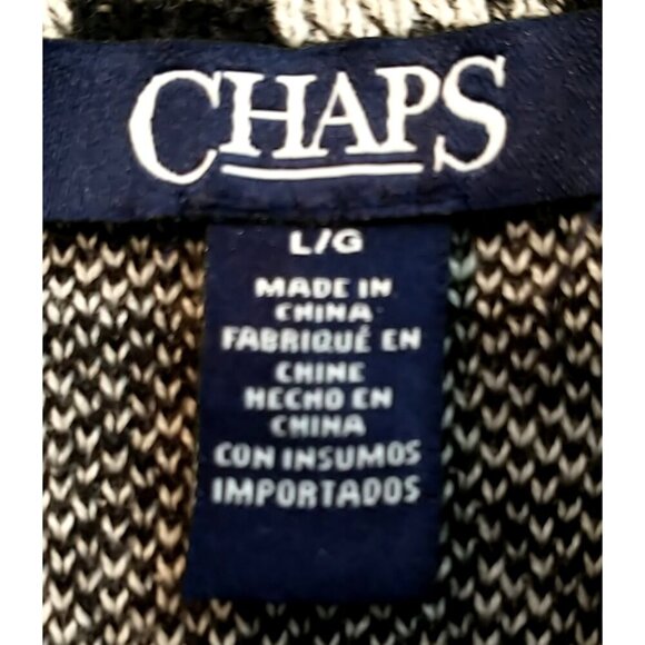 CHAPS Sweater Vest Button Up Black Ivory Southwest Aztec Cotton Knit - Large - Picture 5 of 8